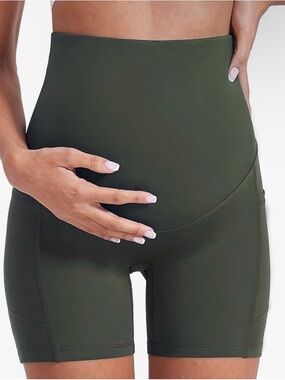 Enerful High-Waist Maternity Athletic Shorts - Olive Green